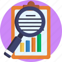 seo, magnifying glass, bar graph, search, find, zoom