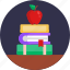books, apple fruit, break, book, study 