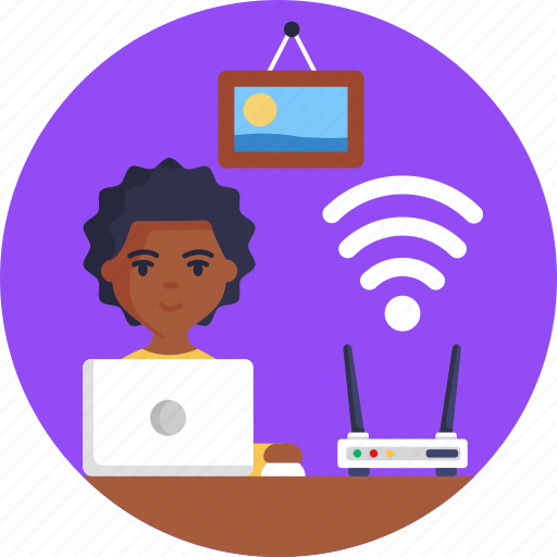Work, home, working from home, wifi, laptop, female icon - Download on Iconfinder