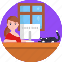 work, home, cat, pet, working from home, female