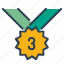 bronze, medal, number three, prize 
