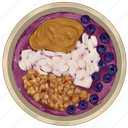 smoothie bowl, purple acai bowl, granola, coconut, blueberries, acai bowl, diet