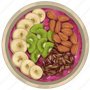 smoothie bowl, kiwi slices, banana slices, almonds, acai bowl, healthy, breakfast