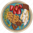smoothie bowl, blue acai bowl, chocolate, strawberry slices, pumpkin seeds, granola, acai bowl