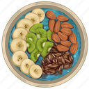 mixed, smoothie bowl, blue acai bowl, kiwi slices, banana slices, almonds, acai bowl