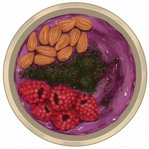 Smoothie bowl, almonds, raspberries, chia seeds, acai bowl, homemade, diet icon - Download on Iconfinder
