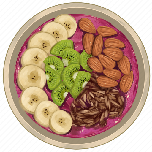 Smoothie bowl, kiwi slices, banana slices, almonds, acai bowl, healthy, breakfast icon - Download on Iconfinder