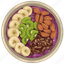 smoothie bowl, purple acai bowl, kiwi slices, banana slices, almonds, acai bowl, dessert 