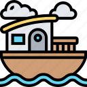houseboat, cottage, floating, travel, lake