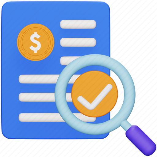 Audit, accounting, document, finance, search, assessment, verification 3D illustration - Download on Iconfinder