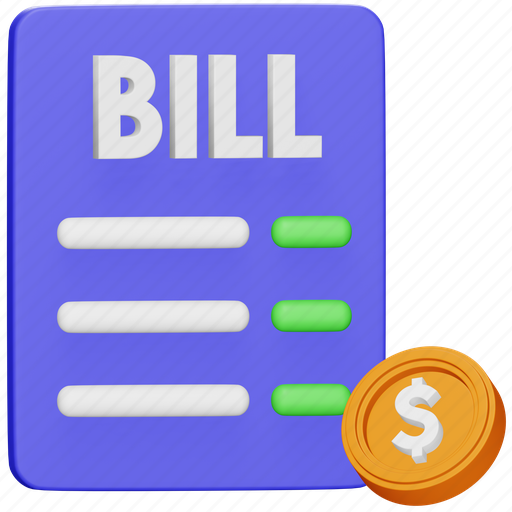 Bill, accounting, coin, finance, invoice, money, income 3D illustration - Download on Iconfinder