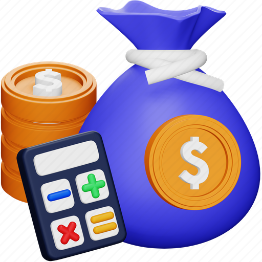 Calculation, accounting, money, bag, finance, estimate, coins 3D illustration - Download on Iconfinder