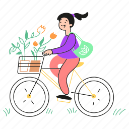 eco, pot, bike, ecology, shopping, girl, plant, bicycle, friendly, flower, ride, activism 