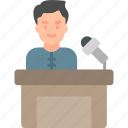 press, conference, microphone, politics, speaker, stand, table, icon