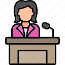 speech, businesswoman, podium, politician, politics, woman, icon