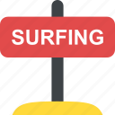 beach, surfing, surfing area indication, surfing sign, surfing wooden sign