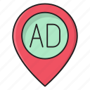 ads, advertisement, location, map, pin
