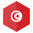 africa, country, design, flag, hexagon, tunisia