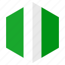 africa, country, design, flag, hexagon, nigeria