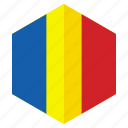 africa, chad, country, design, flag, hexagon