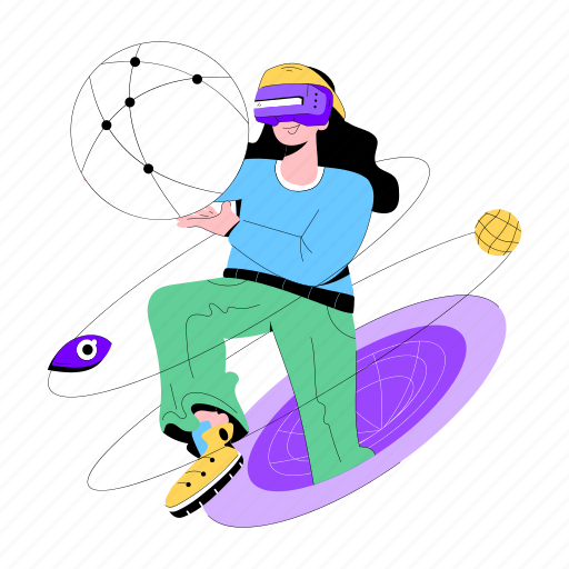 Virtual world, vr monitoring, vr technology, vr person, virtual reality illustration - Download on Iconfinder