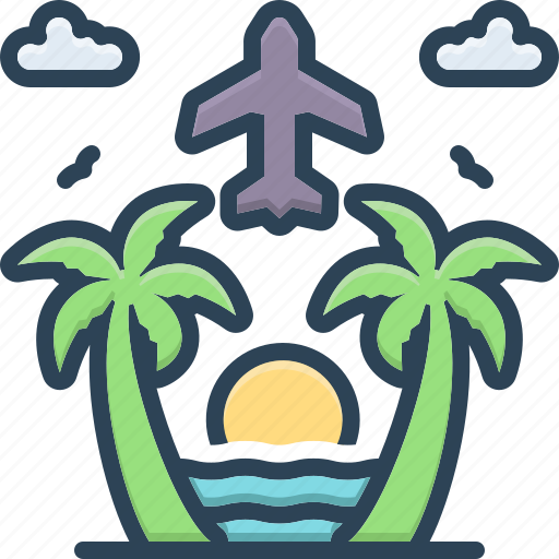 Travel, flight, take off, air transport, journey, palm tree, coastal area icon - Download on Iconfinder