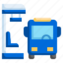 bus, station, stop, bench, transportation, urban