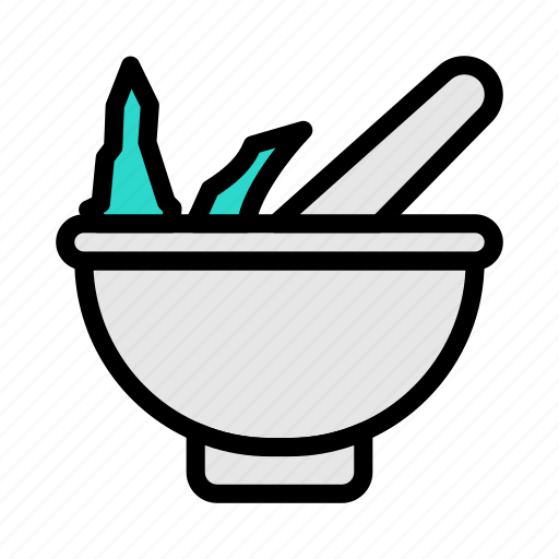 Bowl, pestle, aloevera, beauty, gel icon - Download on Iconfinder