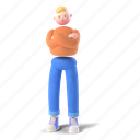 character, man, blond, 3d, people, person, stand, arms, crossed 