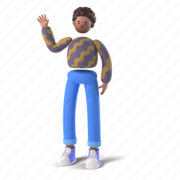 character, builder, 3d, people, person, african, american, man, wave 
