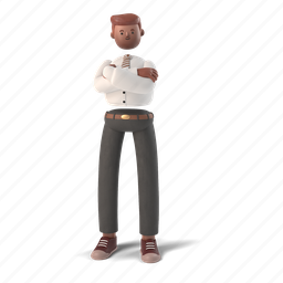 character, man, uniform, african, american, 3d, people, stand, arms 