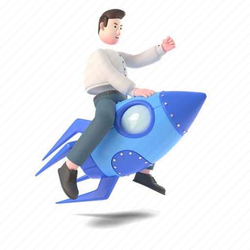 Business, man, rocket, launch, start, up, lift 3D illustration - Download on Iconfinder