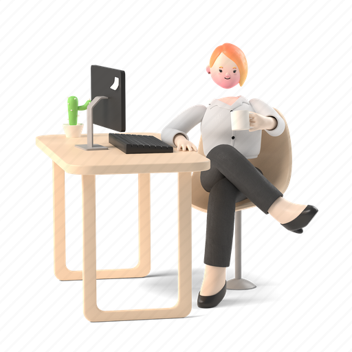 Workspace, people, desk, furniture, work, place, woman 3D illustration - Download on Iconfinder