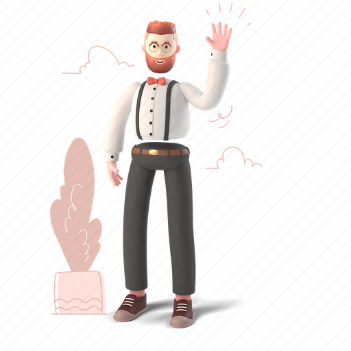 Character, builder, 3d, people, man, wave, gesture 3D illustration - Download on Iconfinder