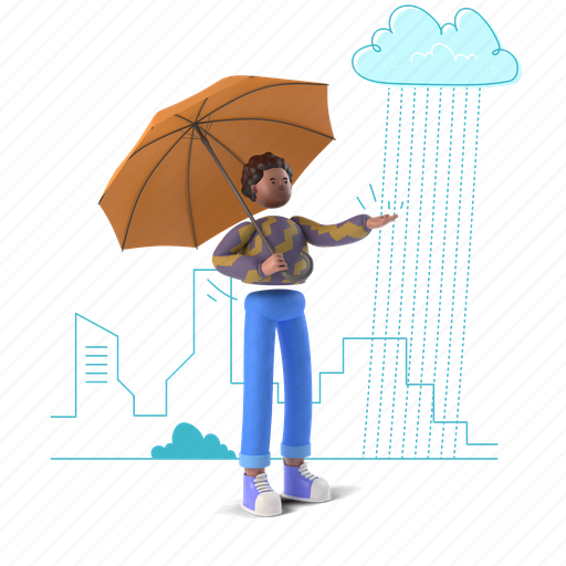 Weather, rain, forecast, umbrella, storm, 3d, people 3D illustration - Download on Iconfinder