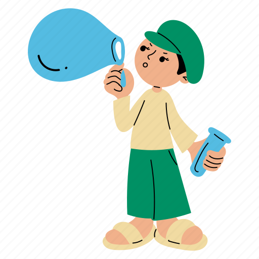 Boy, playing, bubble blower, blowing, bubble, amusement park, festival illustration - Download on Iconfinder