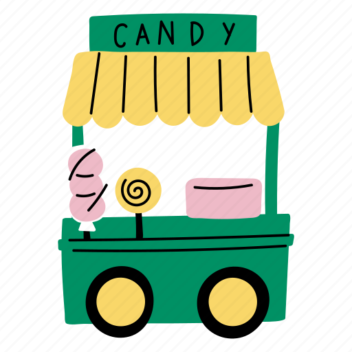 Candy cart, confectionery, confection, shop, stall, amusement park, festival illustration - Download on Iconfinder