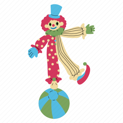 Clown, balancing, ball, entertainment, amusement park, circus, festival illustration - Download on Iconfinder