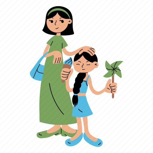 Mother, daughter, family, holiday, amusement park, festival, funfair illustration - Download on Iconfinder