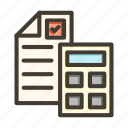 accounting, calculator, finance, checklist, taxes