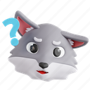confused, wolf, confused wolf, animal emoji, animal, emoji, 3d icon, 3d illustration, 3d render