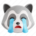 crying, raccoon, crying raccoon, animal emoji, animal, emoji, 3d icon, 3d illustration, 3d render