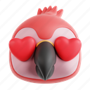 lovely, parrot, lovely parrot, animal emoji, animal, emoji, 3d icon, 3d illustration, 3d render