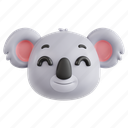 smiling, koala, smiling koala, animal emoji, animal, emoji, 3d icon, 3d illustration, 3d render
