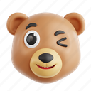 winking, bear, winking bear, animal emoji, animal, emoji, 3d icon, 3d illustration, 3d render
