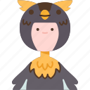 owl, bird, nocturnal, feathers, costume