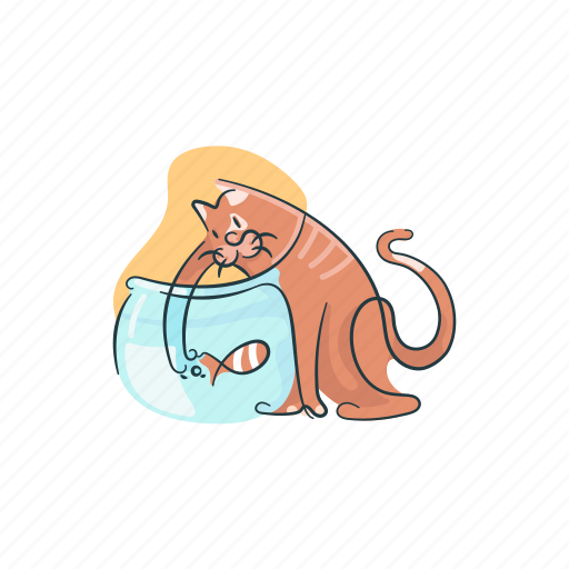 Animal, cat, feline, fish, goldfish, pet illustration - Download on Iconfinder