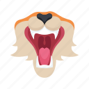 tiger, mouth, flat, icon, open, animal, wildlife, jaws, maw