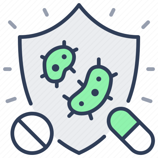 Bacterium, shield, drug, pill, antibiotic, resistance icon - Download on Iconfinder