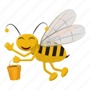 bee, bucket, cartoon, fly, honey, insect, yellow